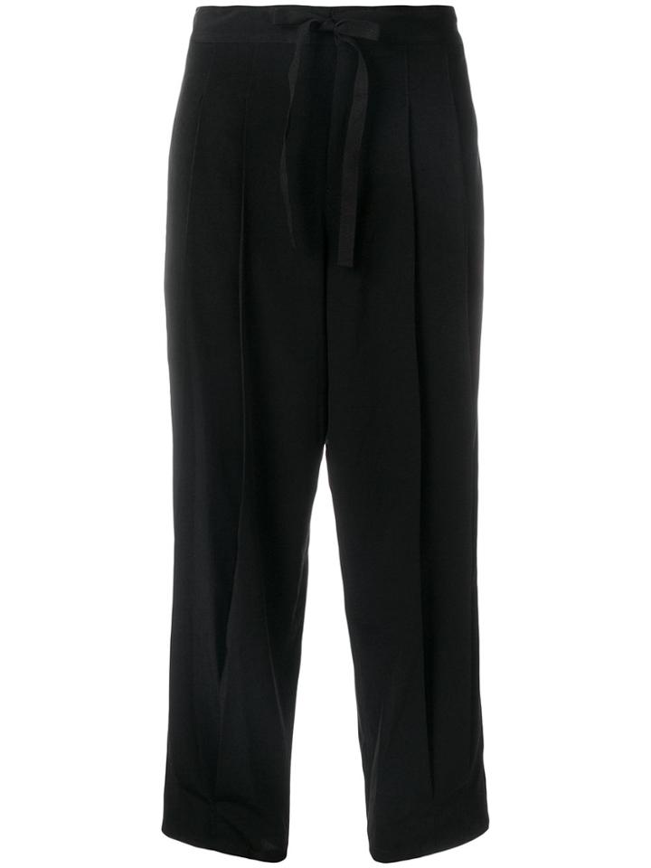 Y's Pleated Tie Waist Trousers - Black