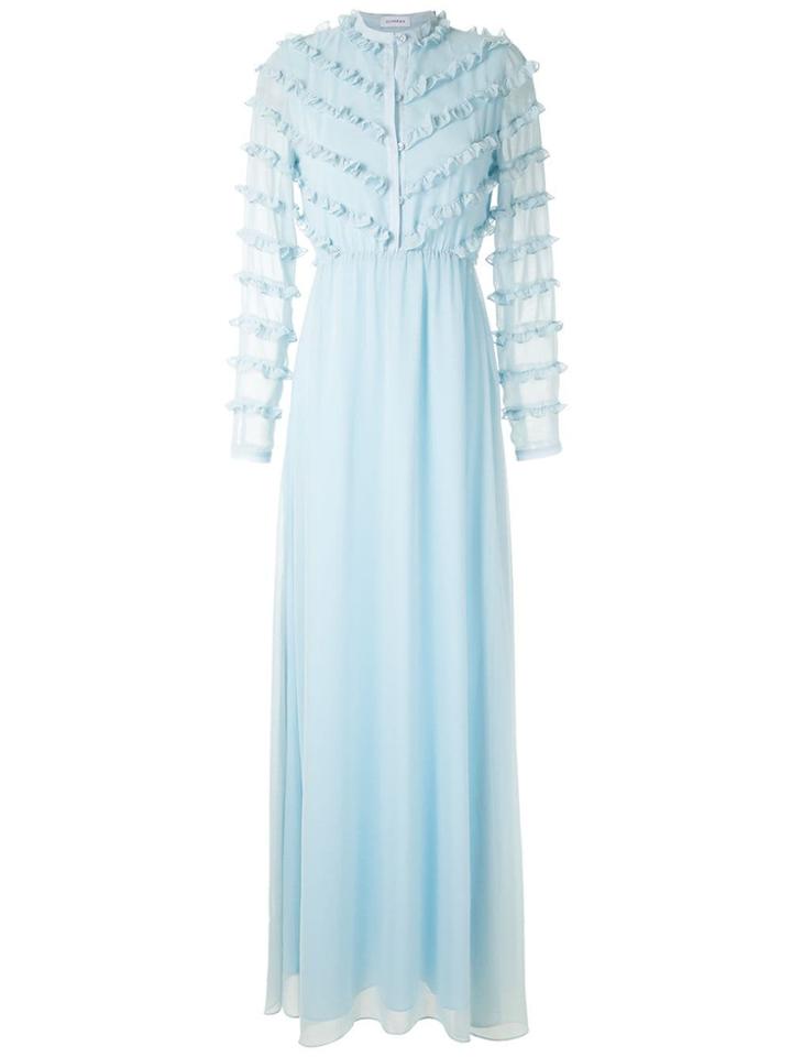 Olympiah Damasco Frills Gown - Blue