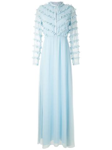 Olympiah Damasco Frills Gown - Blue
