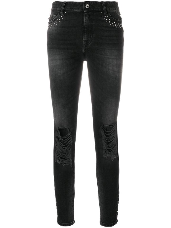 Just Cavalli Distressed Bead Detail Jeans - Black