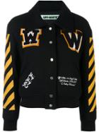 Off-white Striped Sleeves Bomber Jacket, Women's, Size: Medium, Black, Cotton/polyamide/polyester/virgin Wool
