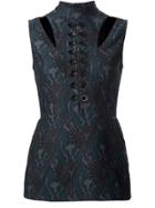 Yigal Azrouel Jacquard Lace Up Peplum Top - Green