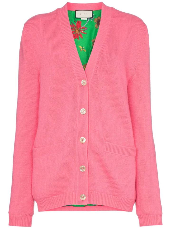 Gucci Contrast Gg Oversized Knitted Cardigan - Pink
