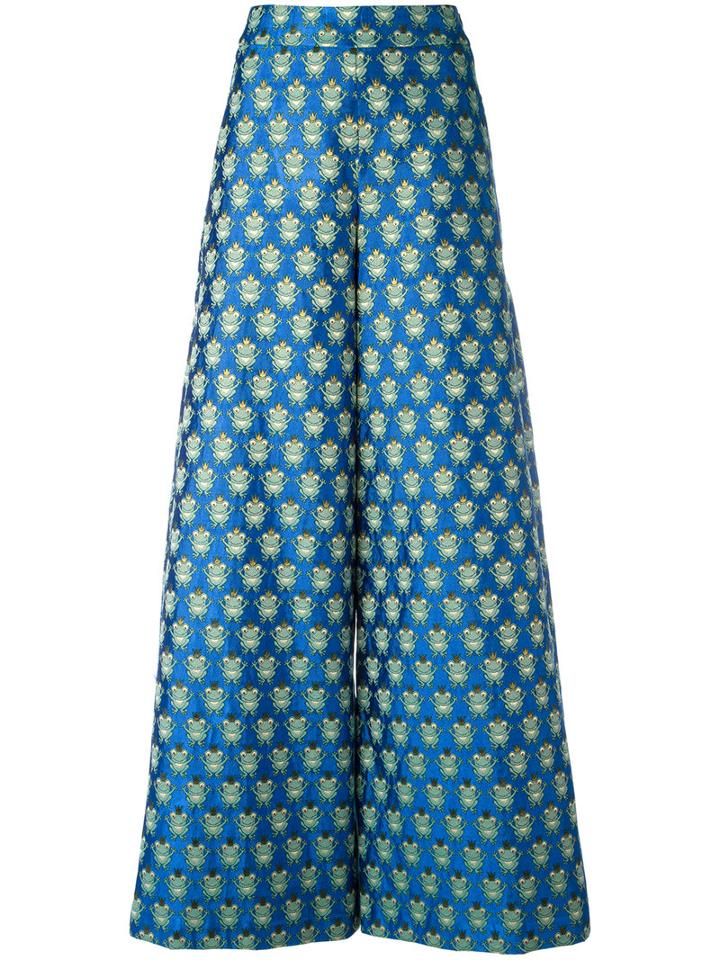 Ultràchic Frog Print Palazzo Pants, Women's, Size: 46, Blue, Polyester/acetate/cotton