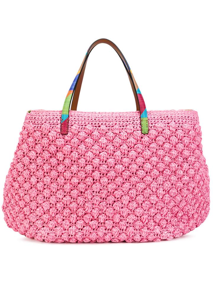 Ermanno Scervino - Rainbow Strap Tote - Women - Raffia/calf Leather - One Size, Pink/purple, Raffia/calf Leather