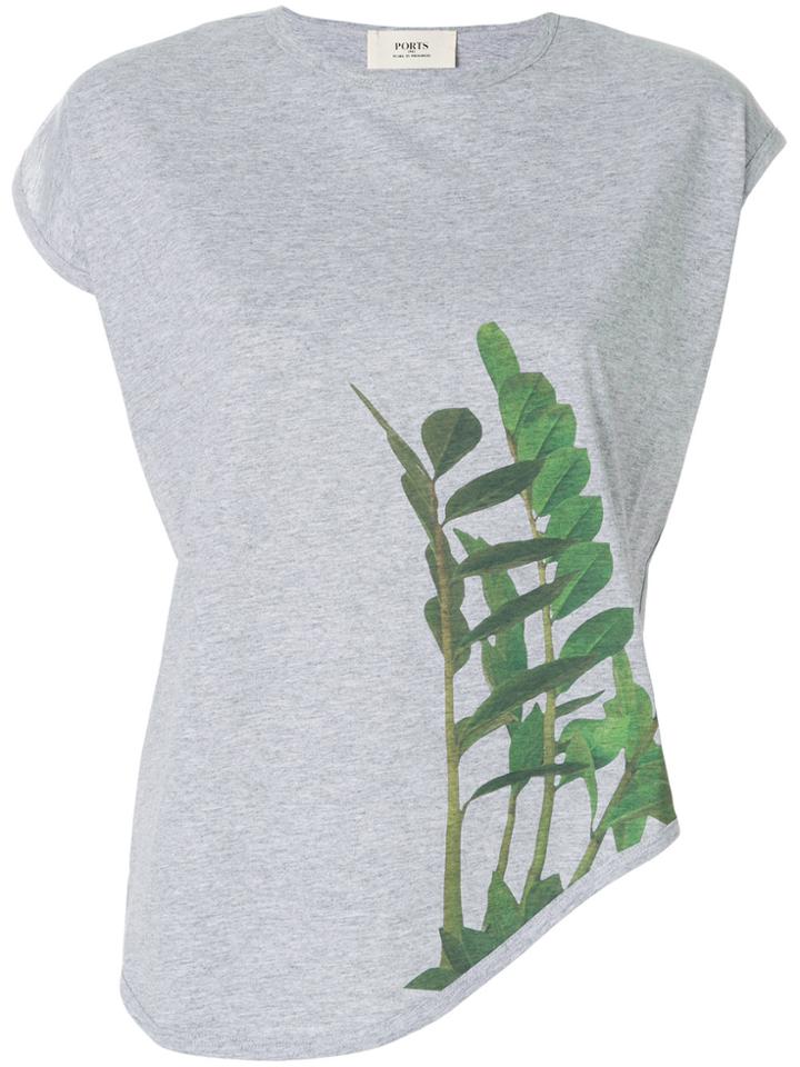 Ports 1961 Leaf Print Asymmetric T-shirt - Grey