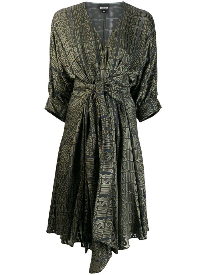 Just Cavalli Logo Print Wrap Midi Dress - Green
