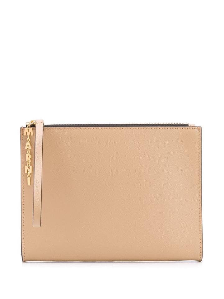 Marni Logo Embellished Zipped Pouch - Brown