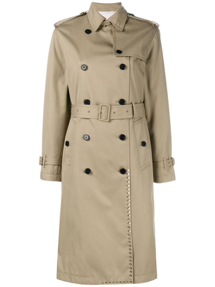 Valentino Rockstud Trench Coat, Women's, Size: 44, Nude/neutrals, Polyester/cotton/linen/flax/silk