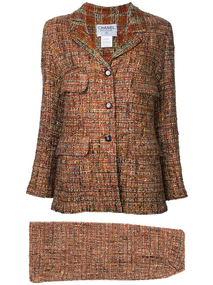 Chanel Vintage Tweed Jacket And Skirt Suit - Yellow & Orange