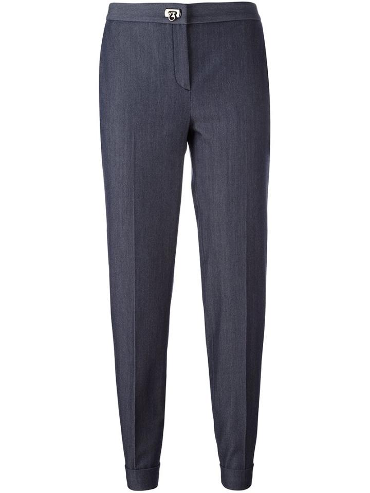 Salvatore Ferragamo Tailored Trousers, Women's, Size: 42, Blue, Cotton/polyamide/spandex/elastane/virgin Wool