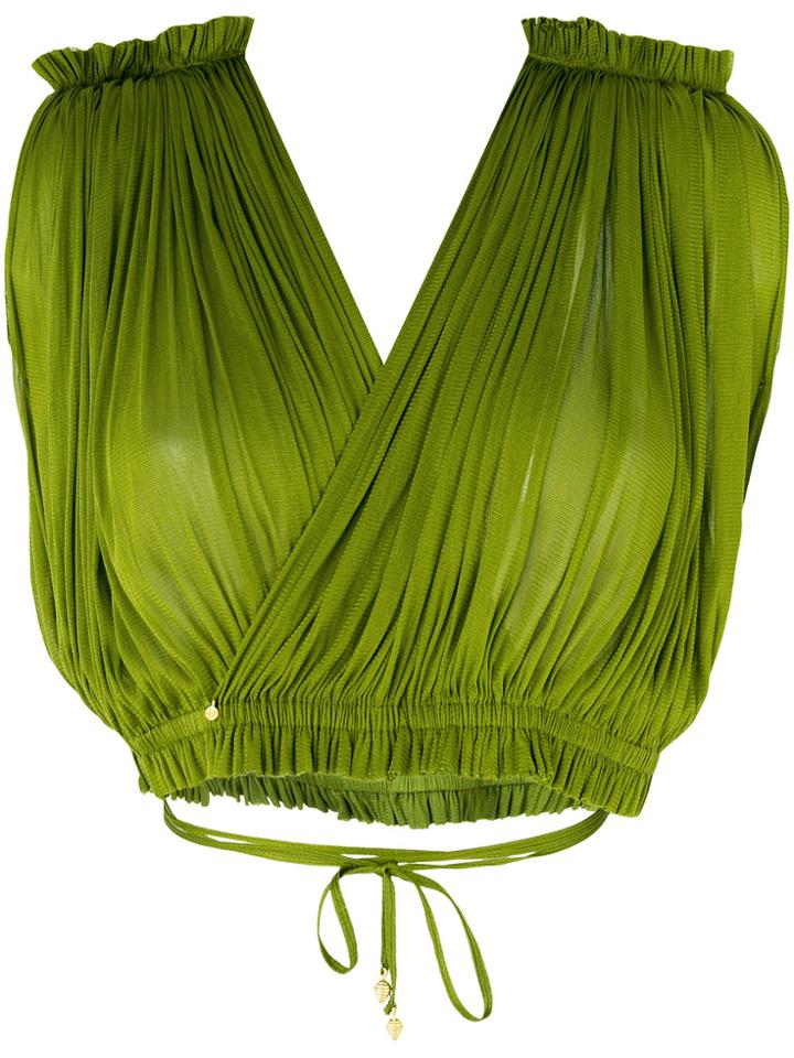 Elena Makri Ruchéd V-neck Cropped Top - Green