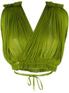 Elena Makri Ruchéd V-neck Cropped Top - Green