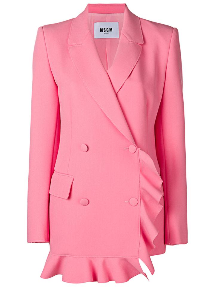Msgm Double Breasted Ruffle Trim Jacket - Pink & Purple