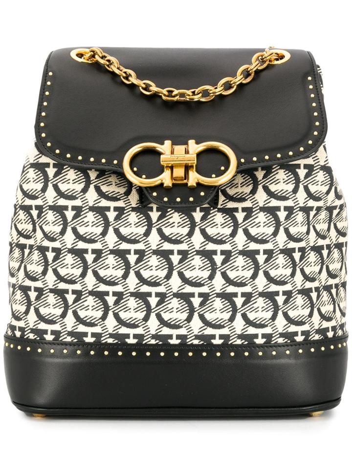 Salvatore Ferragamo Gancini Printed Backpack - Black