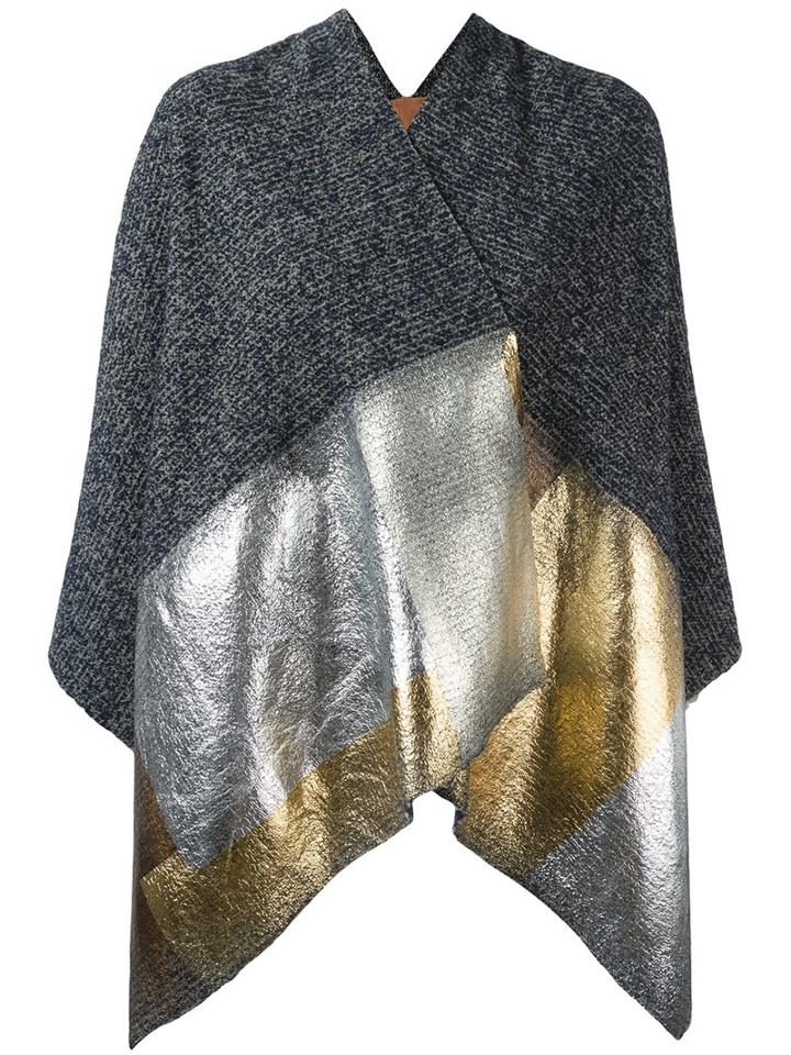 Ermanno Gallamini Metallic Poncho, Women's, Blue, Wool