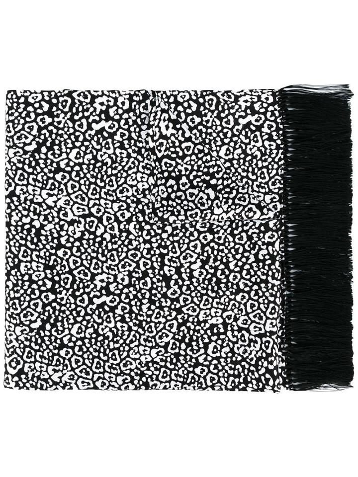 Leopard Print Scarf, Men's, Black, Silk/viscose, Saint Laurent