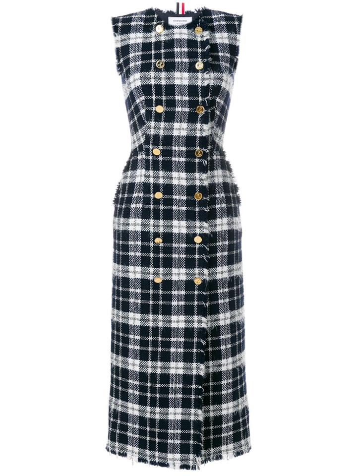 Thom Browne Frayed Thom Browne Tartan Check Cardigan Dress In