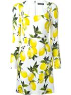 Dolce & Gabbana Lemon Print Dress, Women's, Size: 44, White, Viscose/spandex/elastane/silk