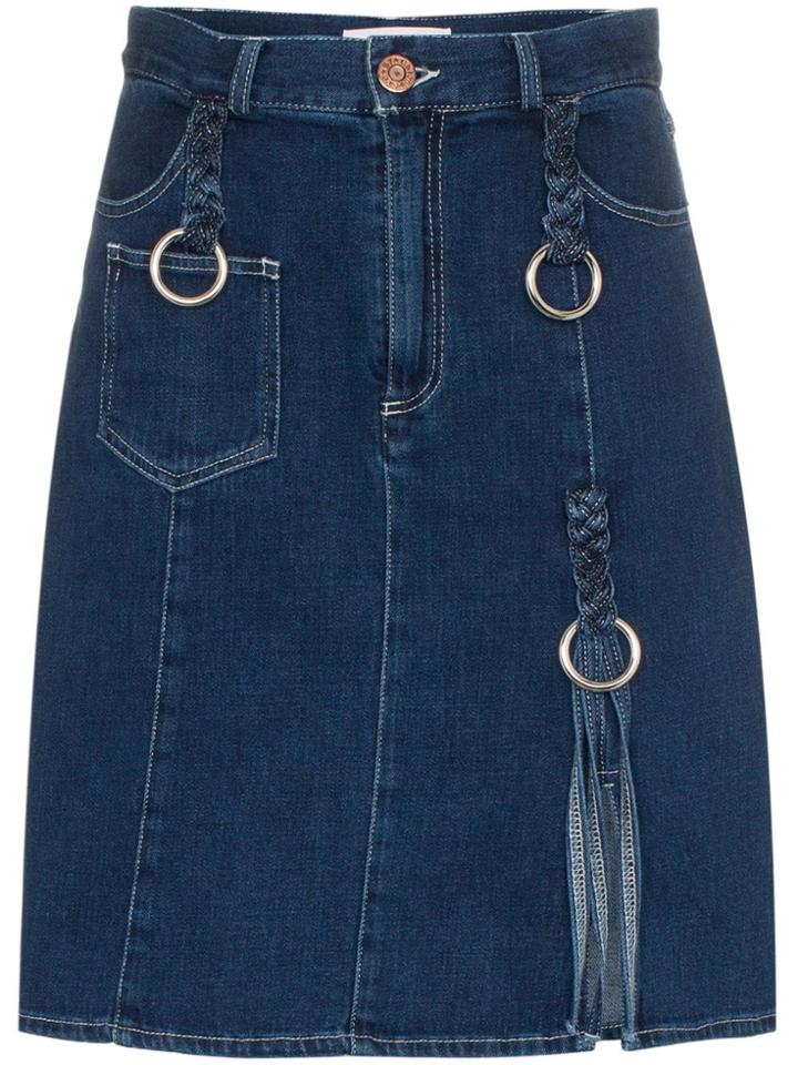 See By Chloé Braided Buckle Knee Length Denim Skirt - Blue