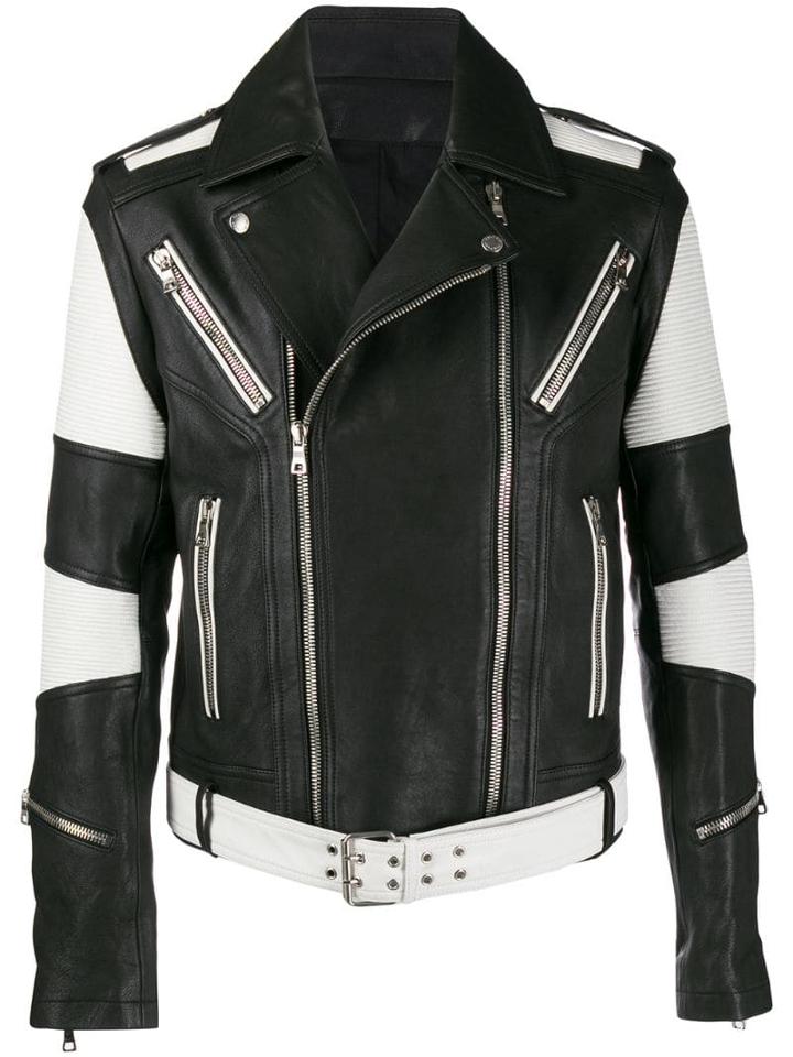 Balmain Striped Sleeve Biker Jacket - Black