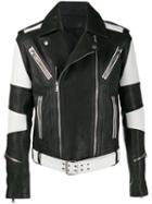 Balmain Striped Sleeve Biker Jacket - Black