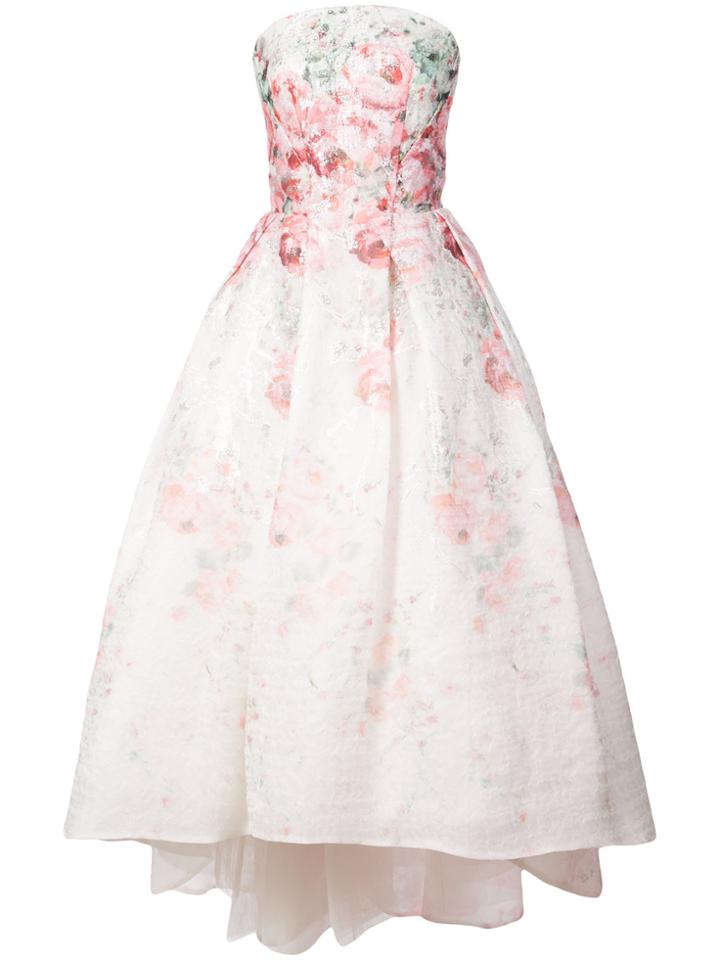 Monique Lhuillier Flared Strapless Floral Print Dress - White