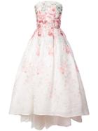 Monique Lhuillier Flared Strapless Floral Print Dress - White