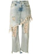 R13 Ripped Skirt Over Jeans - Blue