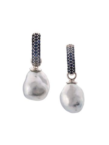 Baggins 18kt White Gold Baroque Pearl And Blue Sapphire Drop Earrings