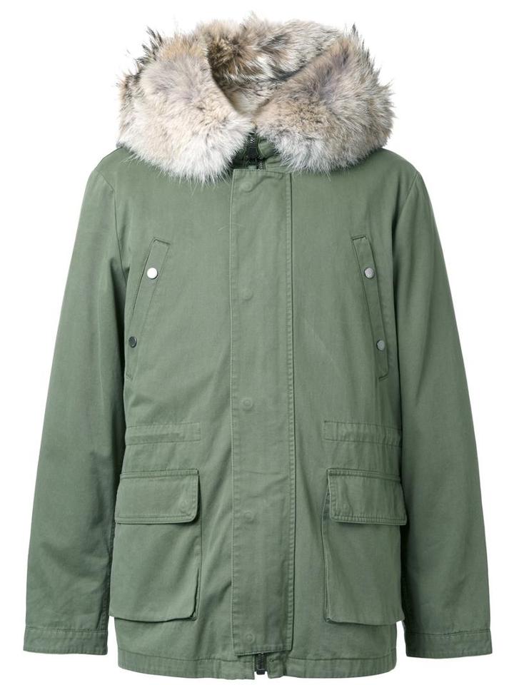 Yves Salomon Homme Padded Hooded Jacket, Men's, Size: 48, Green, Cotton/coyote Fur