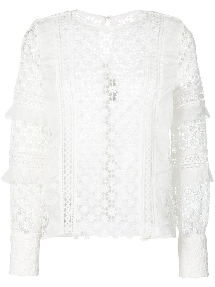 Self-portrait - Daisy Frill Detail Blouse - Women - Polyester - 6, White, Polyester