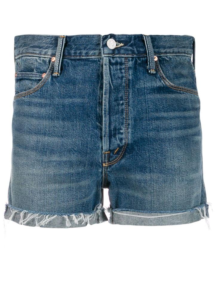 Mother Frayed Edge Denim Shorts - Blue