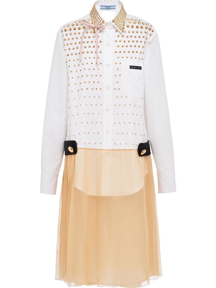 Prada Compact Poplin And Chiffon Dress - White