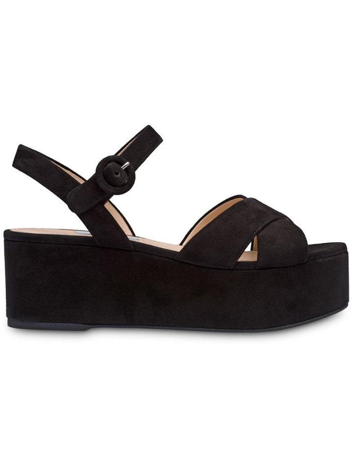 Prada Suede Platform Sandals - F0002 Black