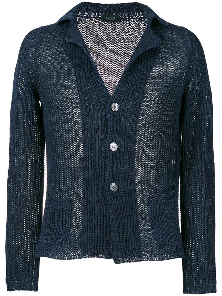 Zanone V-neck Cardigan, Men's, Size: 52, Blue, Linen/flax