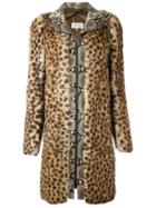 Maison Margiela Contrast Print Coat, Women's, Size: 40, Brown, Rabbit Fur/viscose/cotton/goat Skin