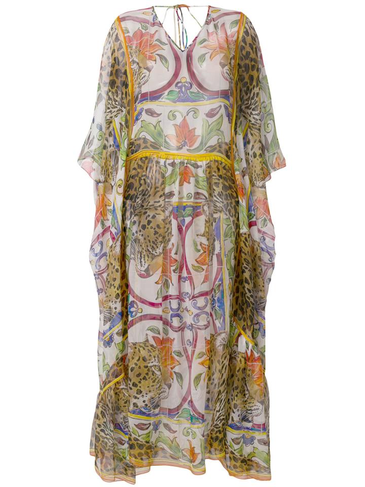Dolce & Gabbana Majolica And Leopard Print Kaftan - Multicolour