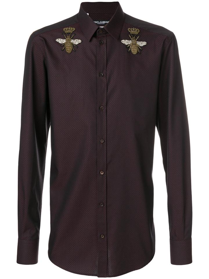 Dolce & Gabbana Crowned Bee Appliqué Shirt - Pink & Purple