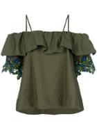 Pinko Embroidered Sleeves Dropped Shoulders Blouse - Green