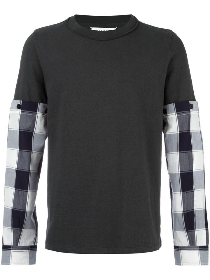 Maison Margiela Detachable Checked Sleeve Top, Men's, Size: Large, Grey, Cotton