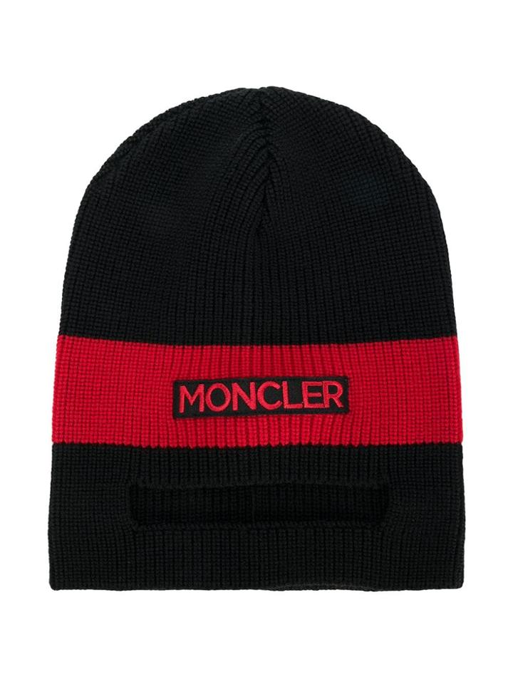 Moncler Kids Logo Colour-block Beanie Hat - Black
