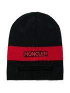 Moncler Kids Logo Colour-block Beanie Hat - Black