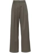Low Classic Wide Leg Wool Pleated Trousers - Grey