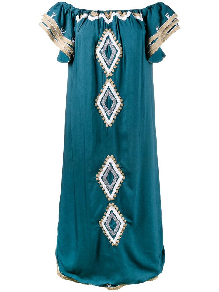 Mochi - Bardot Dress - Women - Silk/wool - One Size, Blue, Silk/wool
