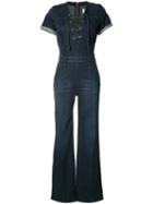 Frame Denim Lace-up Jumpsuit, Women's, Size: Medium, Blue, Cotton/spandex/elastane