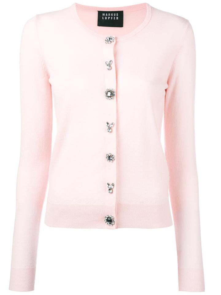 Markus Lupfer - Jewel Button Cardigan - Women - Plastic/merino - Xs, Pink/purple, Plastic/merino