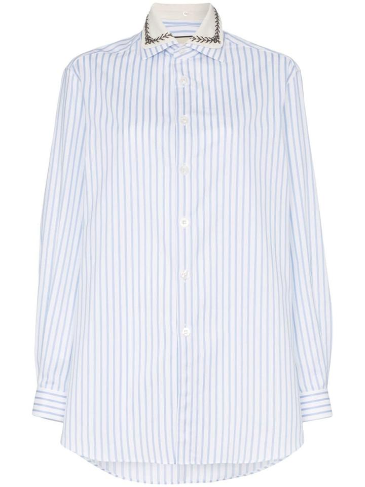 Gucci Embellished Collar Pinstripe Cotton Shirt - Blue