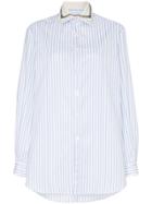 Gucci Embellished Collar Pinstripe Cotton Shirt - Blue