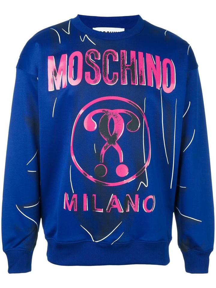 Moschino Trompe-l'oeil Logo Sweatshirt, Men's, Size: 52, Blue, Cotton/polyester